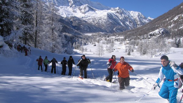 Excursion with snow shoes for children