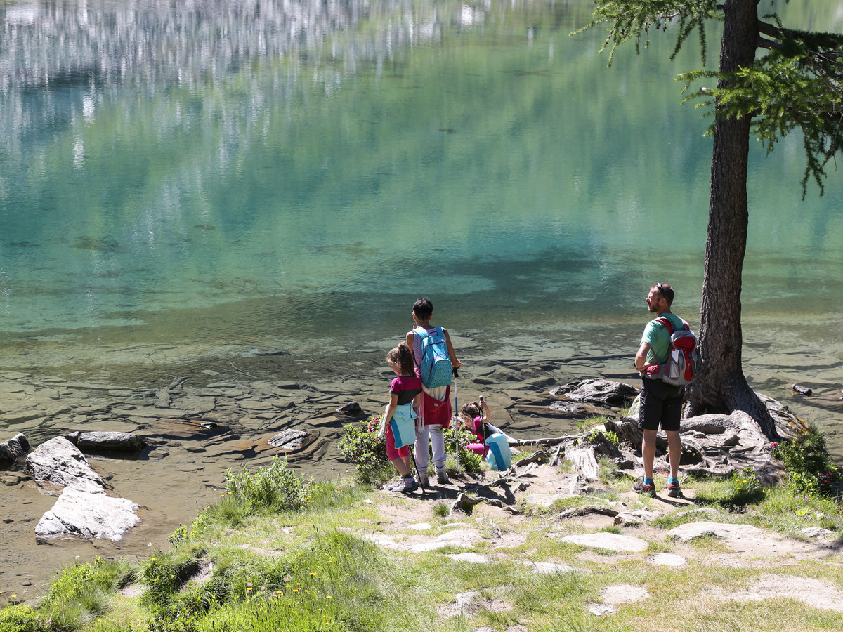 Excursionistas en el lago de Arpy