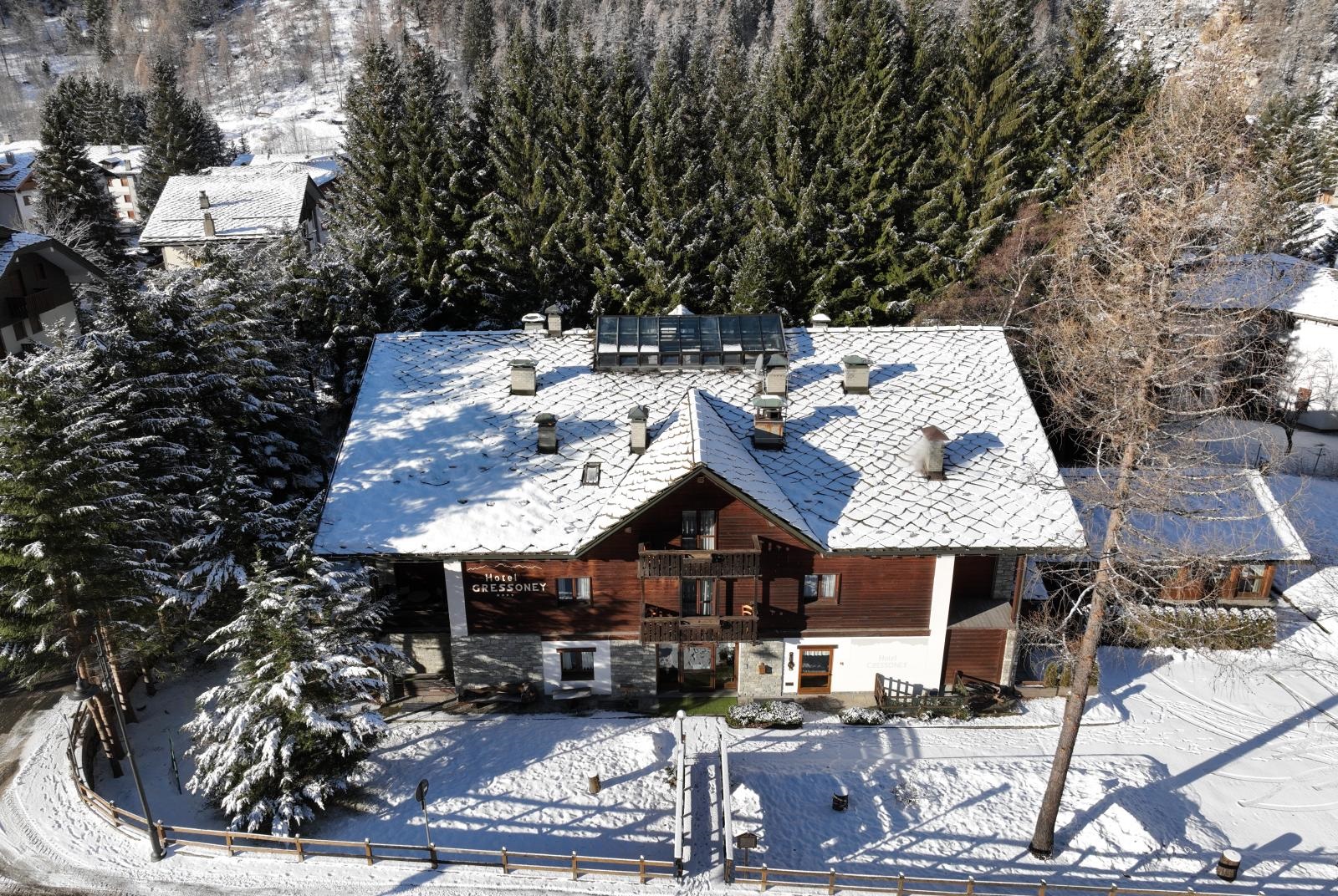 The hotel restaurant Gressoney under the snow